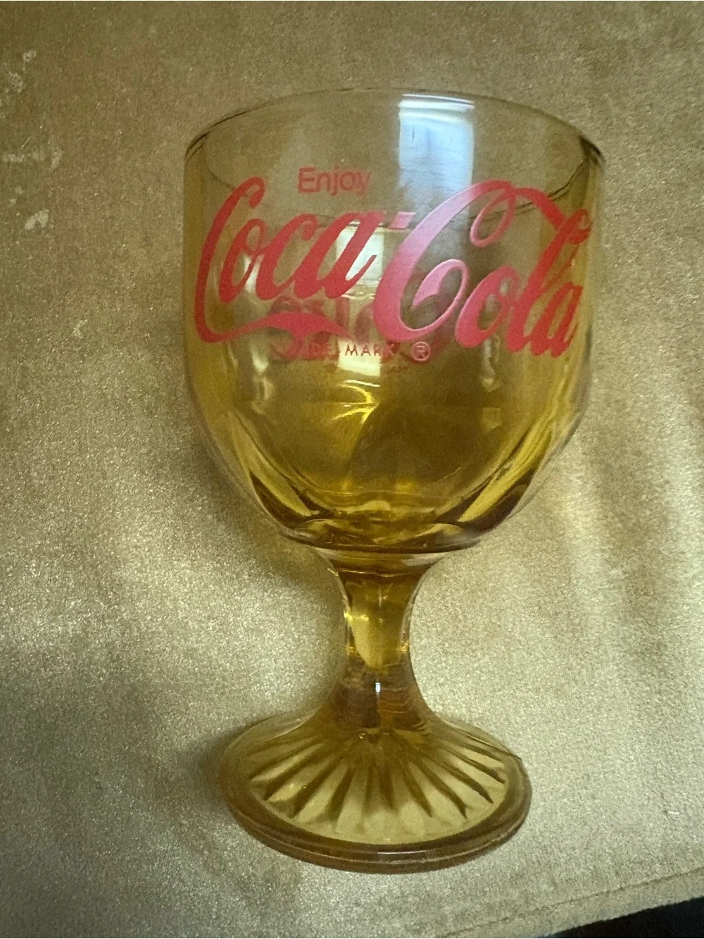 Coca-Cola Amber Goblet Glass with Red Logo vintage